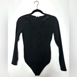 Wolford Rare Snake Bodysuit Black Long Sleeve